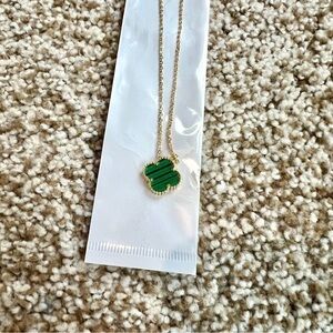Green Quatrefoil Necklace Four Leaf Clover Gold Plated